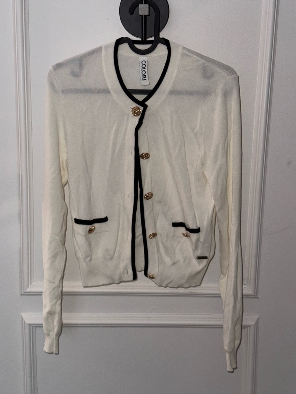 COLORI Cream Cardigan with Black Trim